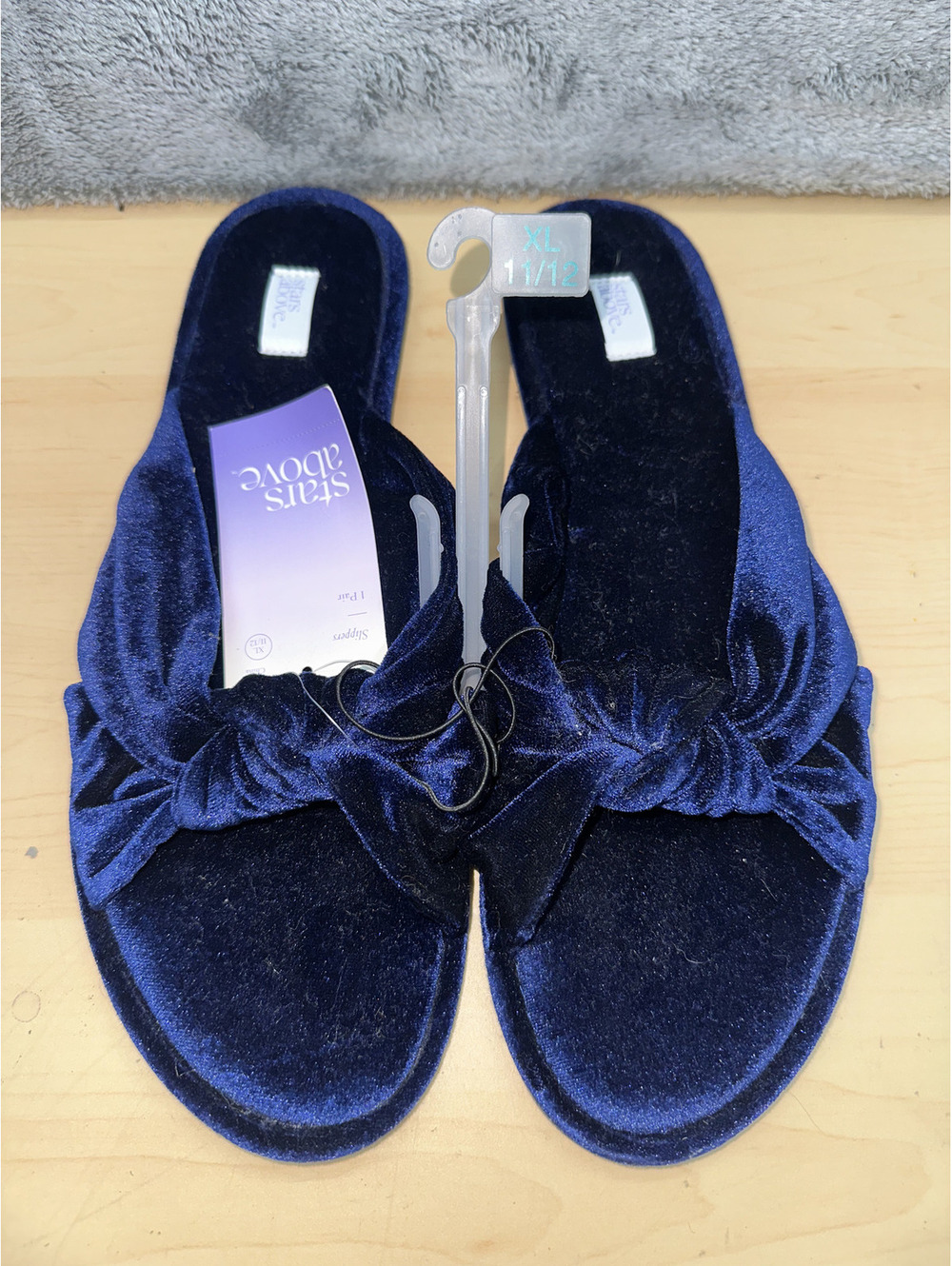 Stars Above Navy Velvet Slippers Cozy Y2K Indoor Shoes